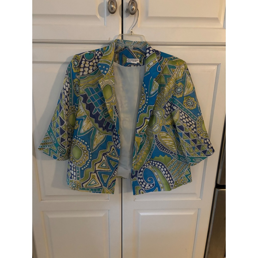 GRACE‎ CHUANG NEW YORK Womens XS Abstract Print Kimono Jacket Blue Green